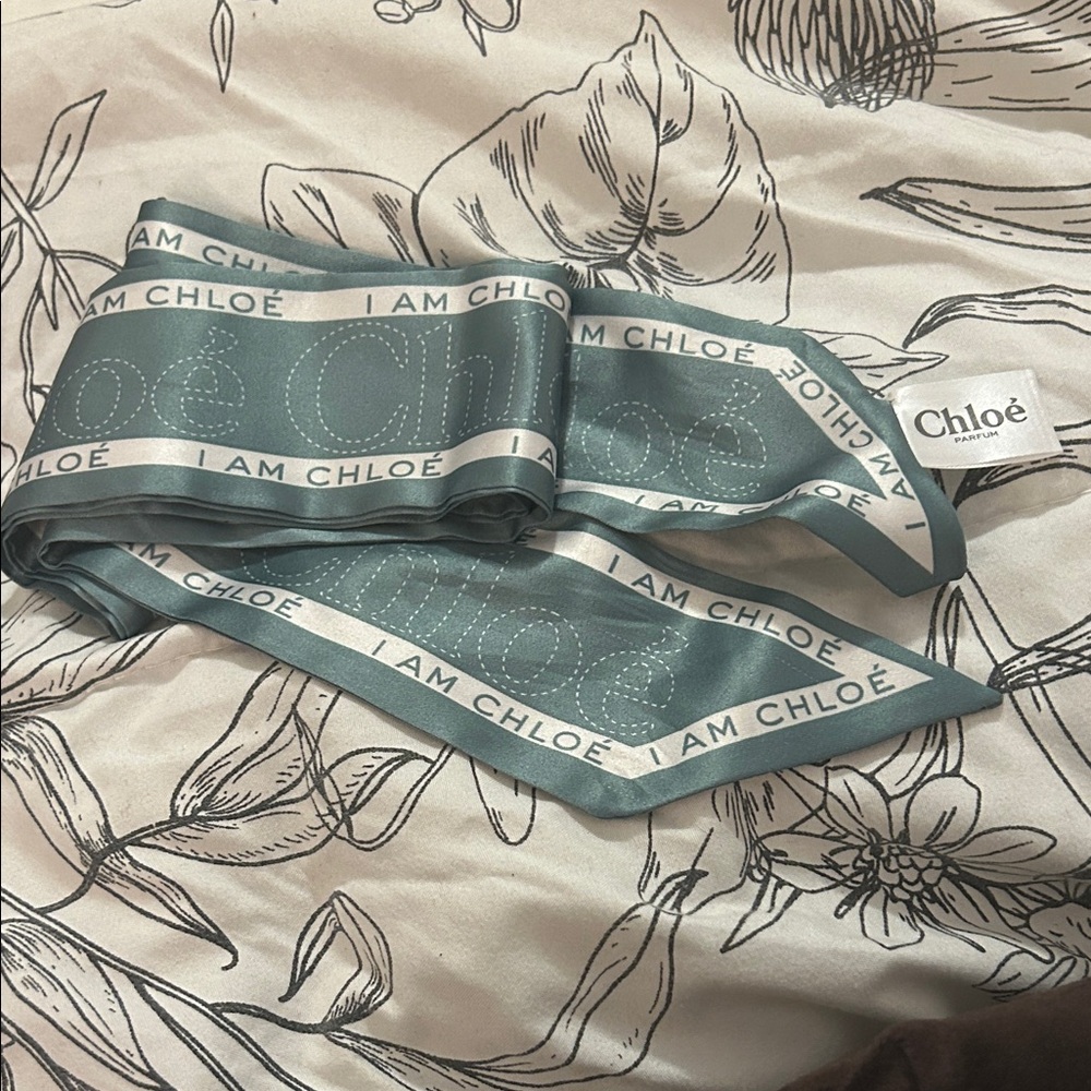 NWT Chloe Teal and White Logo Twilly/Scarf